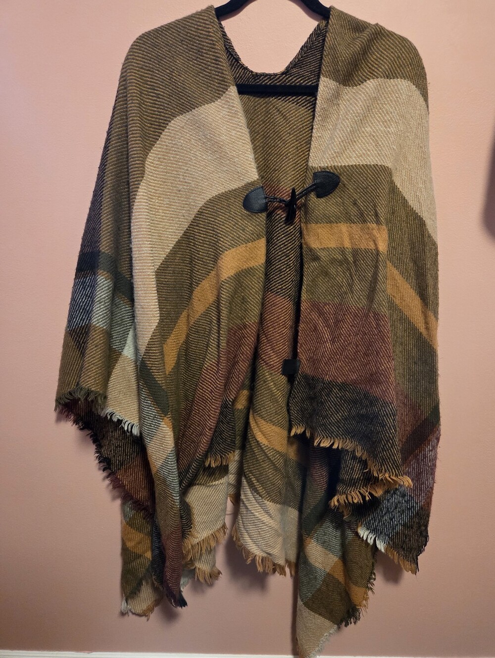 Multicolor Striped Women's Poncho Scarf - Olive, Rust & Mustard